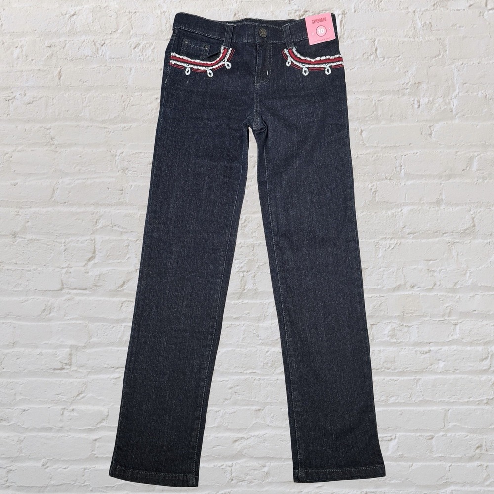 Gymboree Penguin Chalet Girls Jeans Size 10 Dark Wash Bling Adjustable Waist NWT